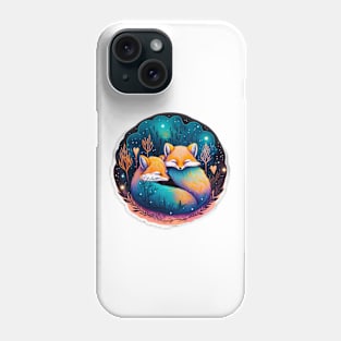 Cute Sleeping Foxes Galaxy Neon Art Phone Case