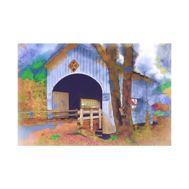 Covered Bridge In Watercolor by KirtTisdale