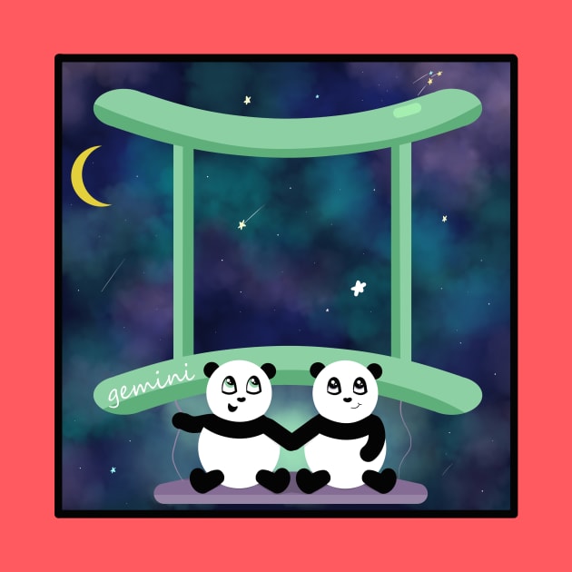 Gemini - Twin Panda Bear Cubs - Galaxy Sky by PandLCreations