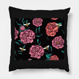 Peonies and Bees Carnations Too Pillow