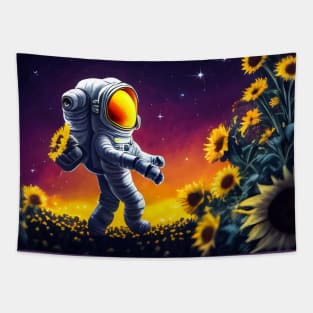 Astronaut sunflower garden Tapestry