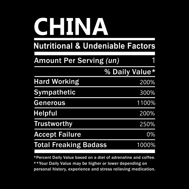 China Name T Shirt - China Nutritional and Undeniable Name Factors Gift Item Tee by nikitak4um