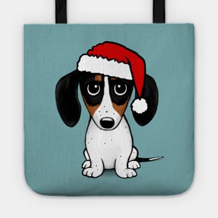 Piebald Dachshund with Santa Hat Cute Wiener Dog Christmas Tote