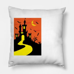 Halloween With Moon Orange Palace And Bat Silhouette Pillow