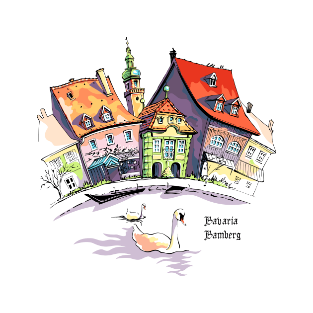 Vector sketch of Little Venice in Bamberg by kavalenkava