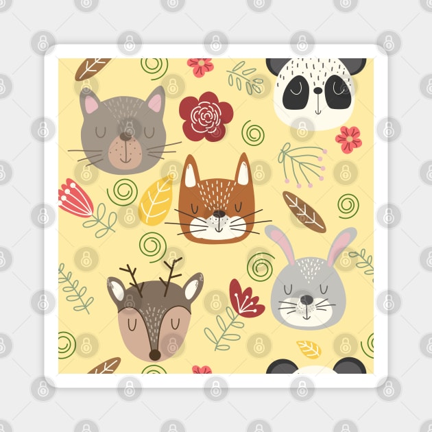 Woodland animals kids pattern yellow background Magnet by Arch4Design