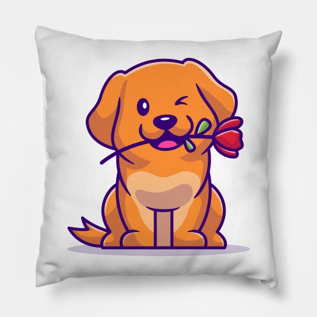 Cute Dog With Rose Pillow by Catalyst Labs