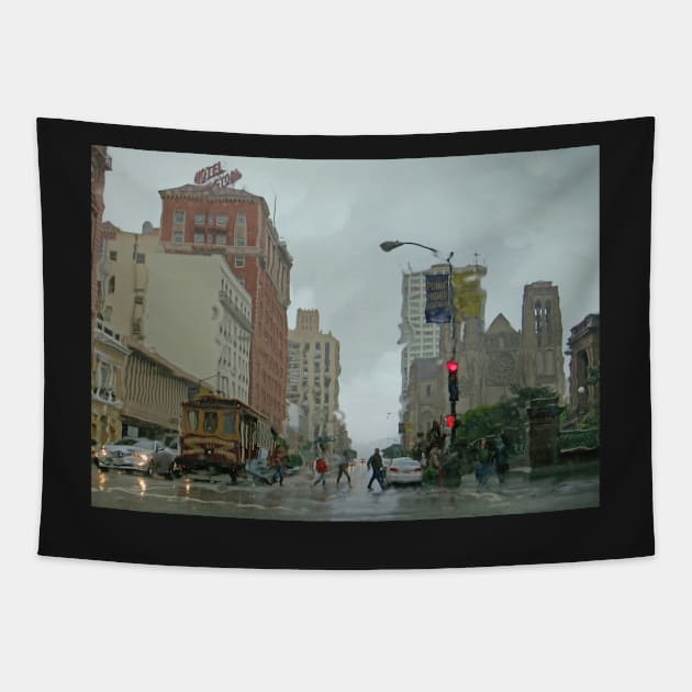 California Street in the Rain Tapestry by daviddenny