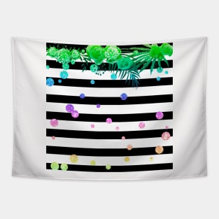Neon Floral Neck Gator Black and White Stripe Neon Flowers Neon Bubbles Tapestry