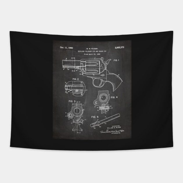 Ruger Revolver Patent - Gun Enthusiast Firearms Art - Black Chalkboard Tapestry by patentpress