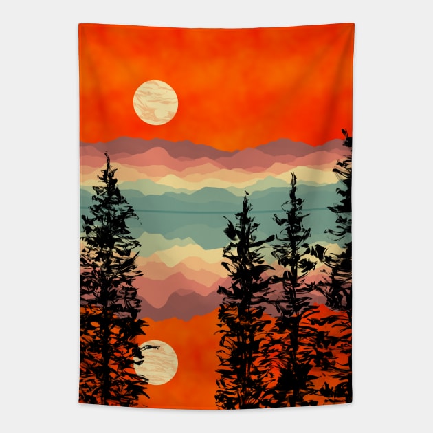 Full moon Sunset #5 Tapestry by DaveDanchuk