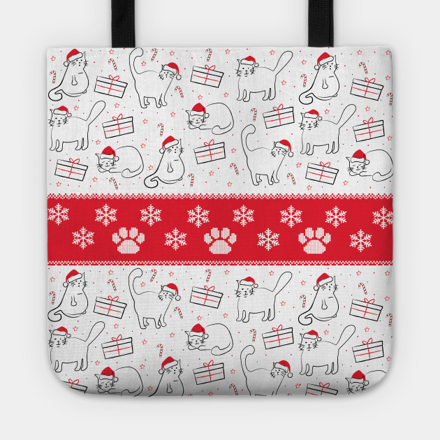 Fat Cats In Santa Hats Christmas Sweater Pattern Cats Tote