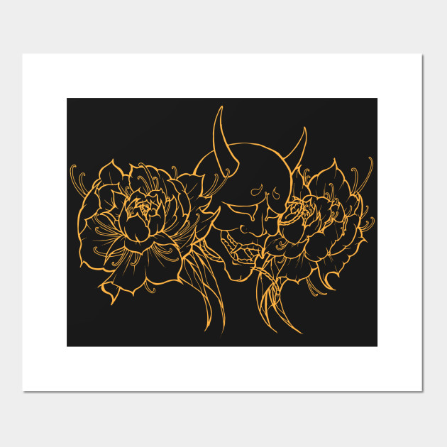Hannya Mask Peonies Japanese Posters And Art Prints Teepublic