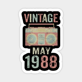 Born May 1988 Vintage Birthday Retro Ghetto Blaster Magnet