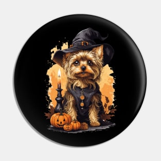 A witch's familiar Halloween Yorkshire Terrier Pin