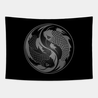 Gray and Black Yin Yang Koi Fish Tapestry