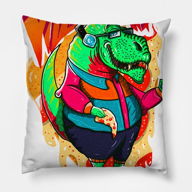 Pizzaurus Rex Pillow by Chandscartoons