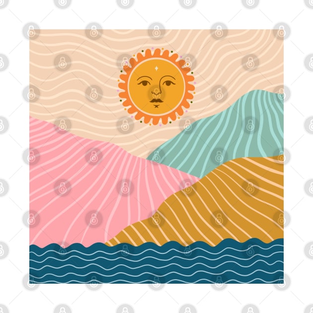 Boho Landscape Retro Sun by Trippycollage