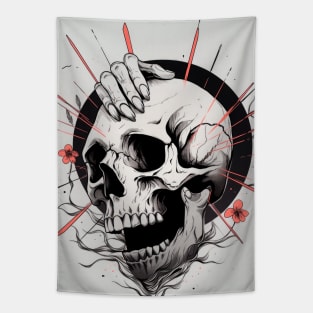 An Ink Illustration of a Skull Tapestry