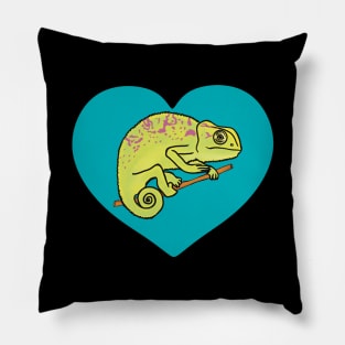 Blue Heart Colorful Chameleon for Chameleon Lovers Pillow