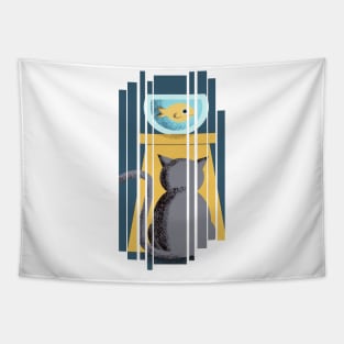 Cat and fish bowl illustration Tapestry