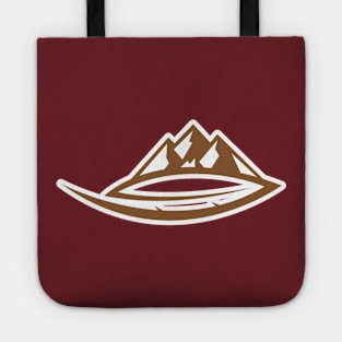 Mountain feather vector logo sticker design. Leaf with mountain logo sticker design icon. Tote