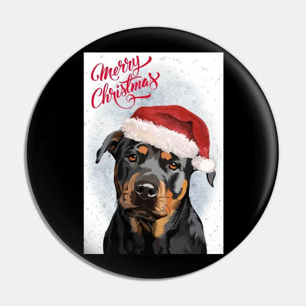 Rottweiler Merry Christmas Santa Dog Pin by Puppy Eyes