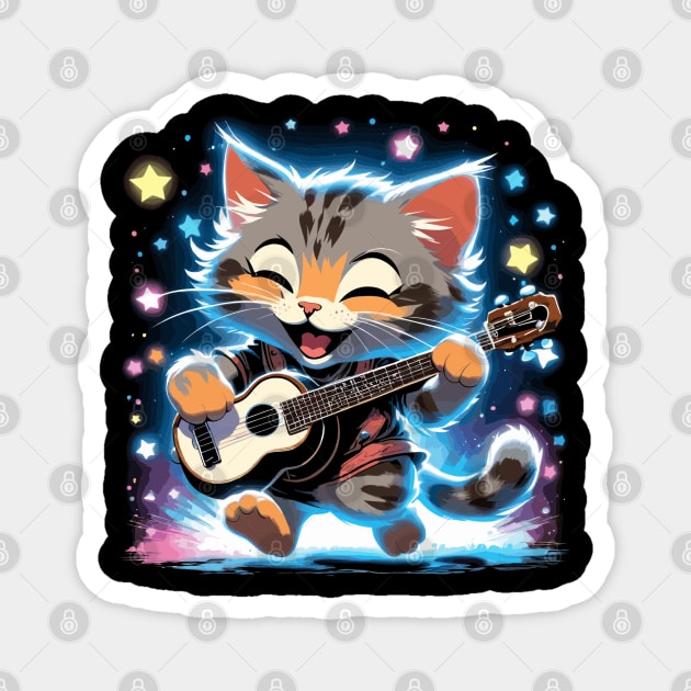 Grey dancing cat playing guitar Magnet by la chataigne qui vole ⭐⭐⭐⭐⭐