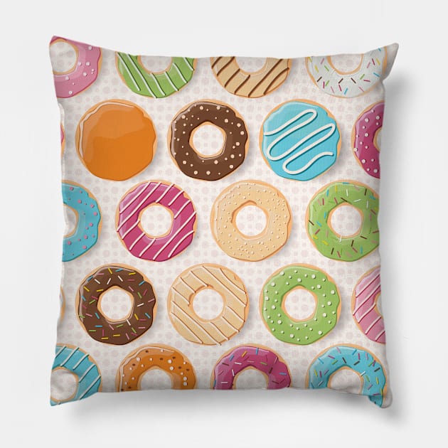 Donut Pattern Dessert Print Pillow by bluerockproducts