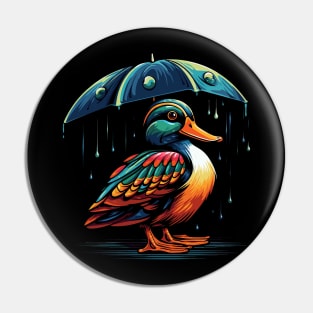 Mandarin Duck Rainy Day With Umbrella Pin