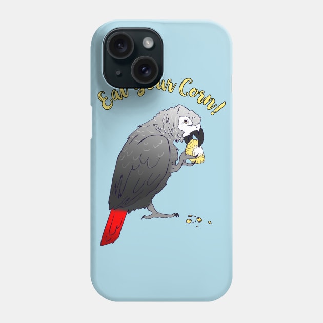 African Grey Parrot eating Corn Phone Case by Einstein Parrot