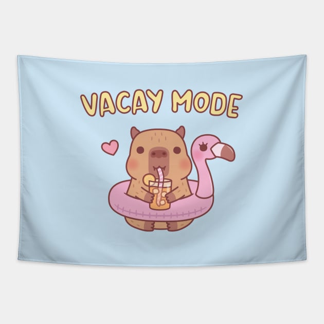 Cute Capybara With Flamingo Pool Float Vacay Mode Tapestry by rustydoodle