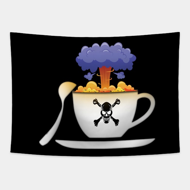 Funny explosion coffee cup, coffee lovers gift, coffee gift, coffee cozy, birthday, cafeteria’s stickers, fashion Design, restaurants and laptop stickers, power coffee cup with skull inside Tapestry by PowerD