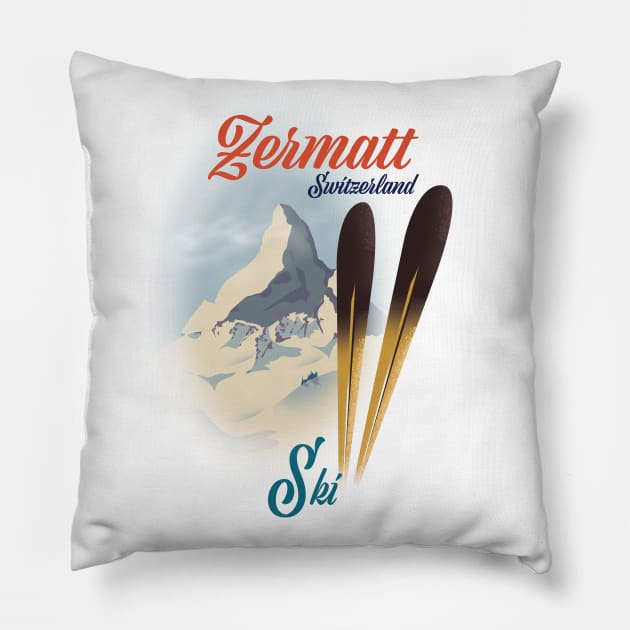 Zermatt Switzerland Ski poster Pillow by nickemporium1