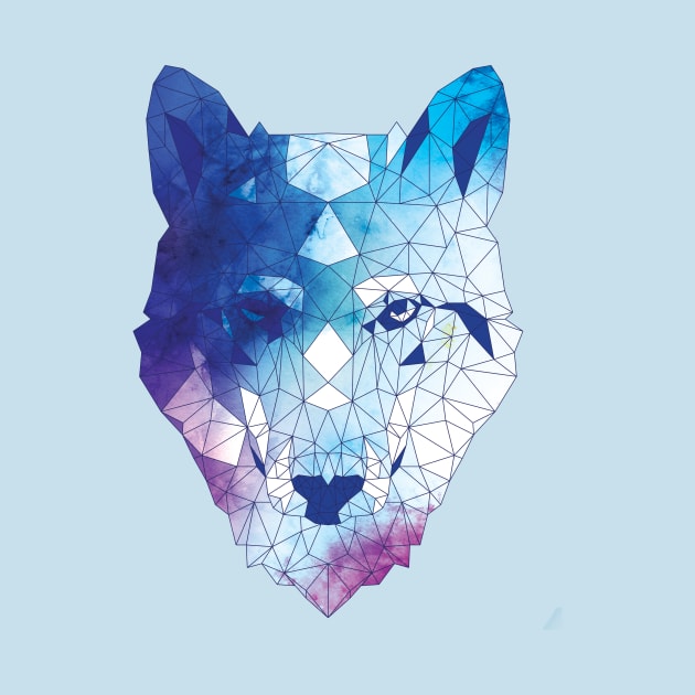 Geometric Blue Wolf Digital Painting by polliadesign