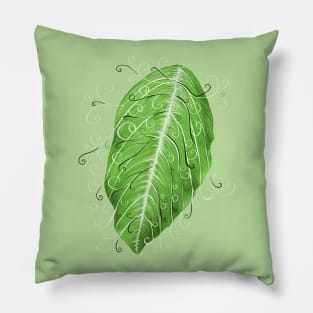 Swirly Green Leaf Pillow