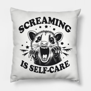 Screaming is Self Care Opossum Shirt, Womens Opossum Tee,Cute Opossum Tee,Opossum Lover Gift, Retro Aesthetic Tee,90s Cute Gift Pillow