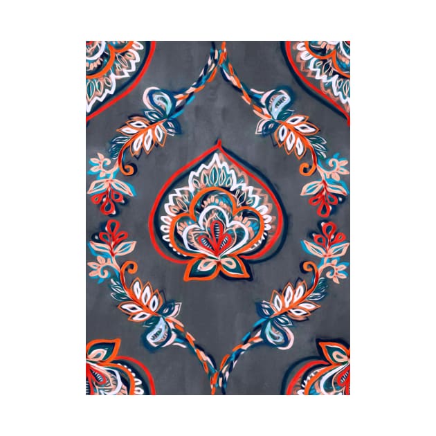 Floral Ogees in Red & Blue on Grey by micklyn