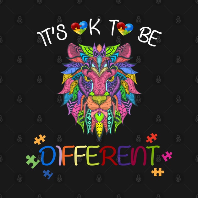 Autism Awareness Shirt It's OK to be different Colorful Lion by NiceTeeBroo