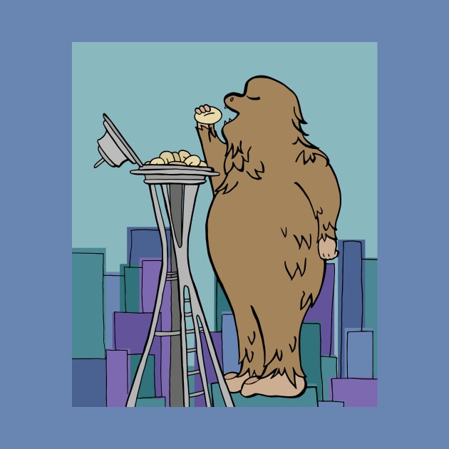 Bigfoot Eats Donuts From The Space Needle by Otter-Grotto