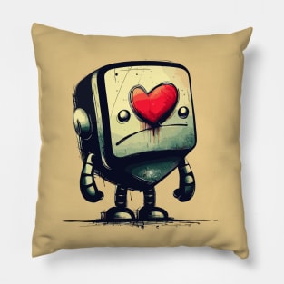 Cute clumsy sad valentine retro robot Pillow