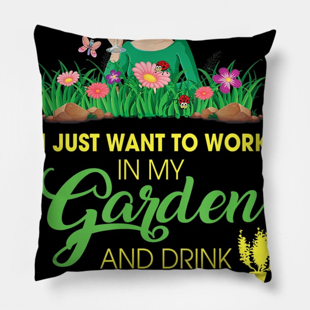 Gardener Gift I Love Garden And Drink Wine Gardening Pillow by sousougaricas