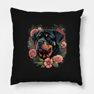 Rottweiler Dog and Flowers Pillow