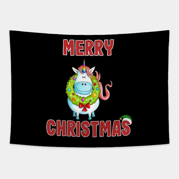 Merry Christmas Greetings From The Christmas Unicorn Tapestry by BigRaysTShirts