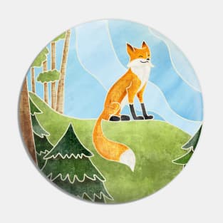 Cute Fox Smiling on a Hill in the Sun, Batik silk painting style Pin