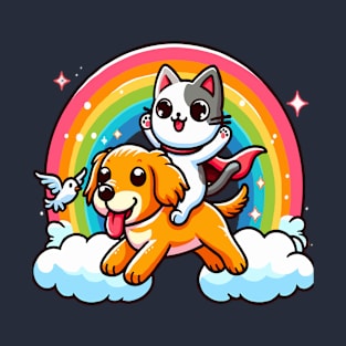 funny cat riding a dog friends animal T-Shirt