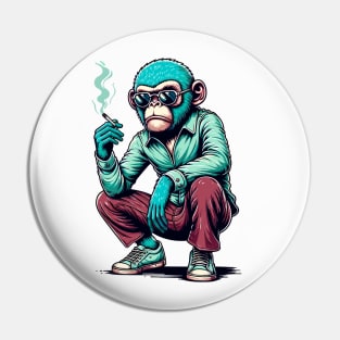 Retro Rebel: 70s Fashion smoking monkey in Shades Pin