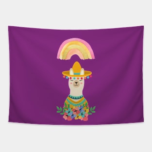 Bohemian Llama Rainbow and Flowers Tapestry