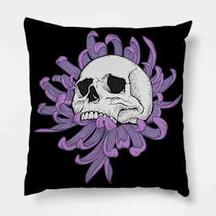 Chrysanthemum Skull Whimsigoth Design Pillow