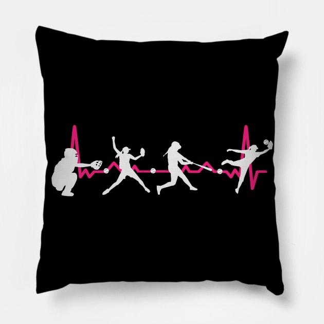 Girls Womens Softball Baseball Heartbeat Pillow by Rosemarie Guieb Designs